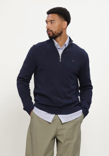 Donkerblauwe TOMMY JEANS Trui TJM SLM ESS LIGHT &frac14; ZIP SWTR EXT - large