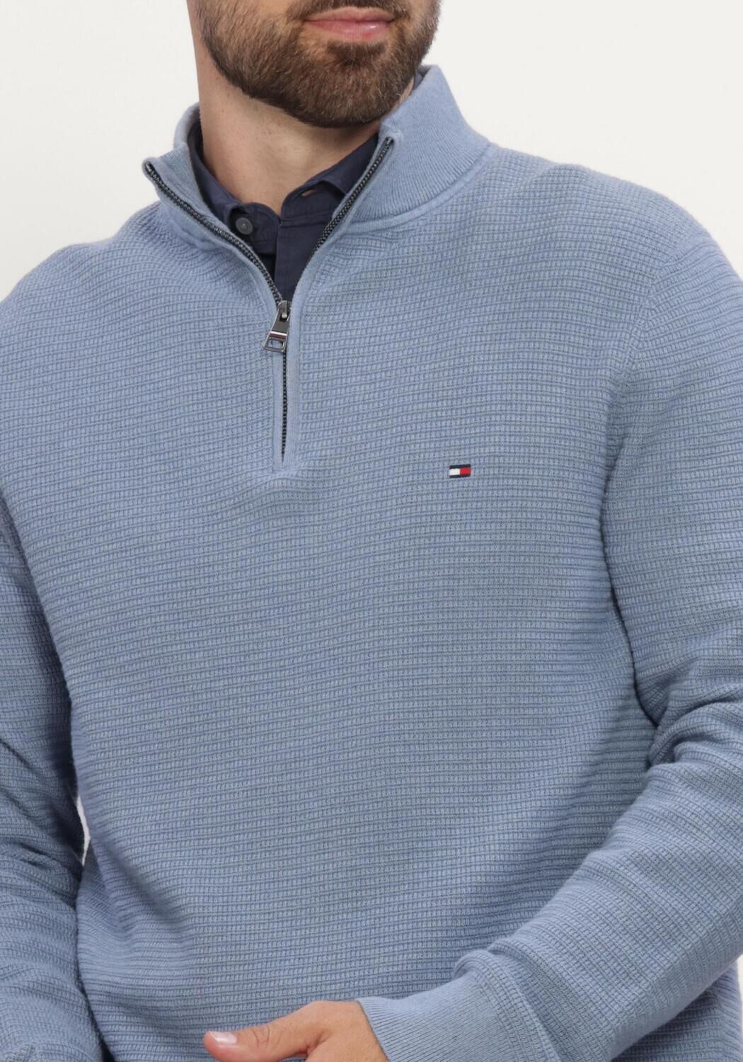 TOMMY HILFIGER Pull PIMA CTN CASH STRUCTURE ZIP MOCK Bleu clair - large