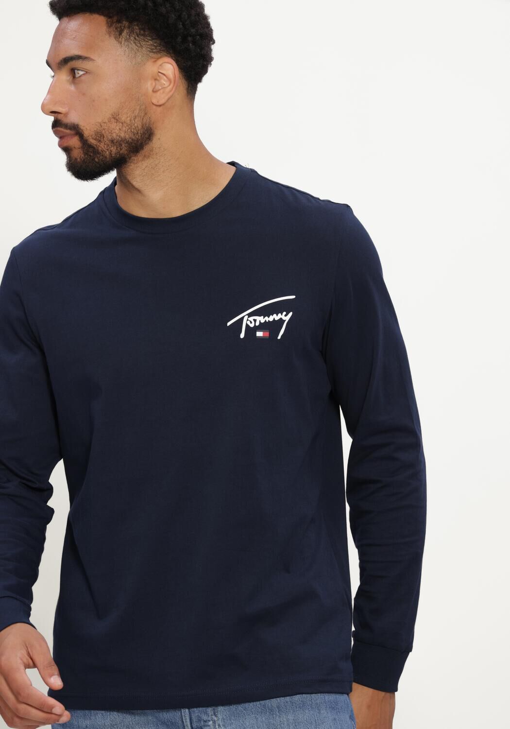 Donkerblauwe TOMMY JEANS T-shirt TJM SLIM SIGNATURE CHEST TEE LS - large