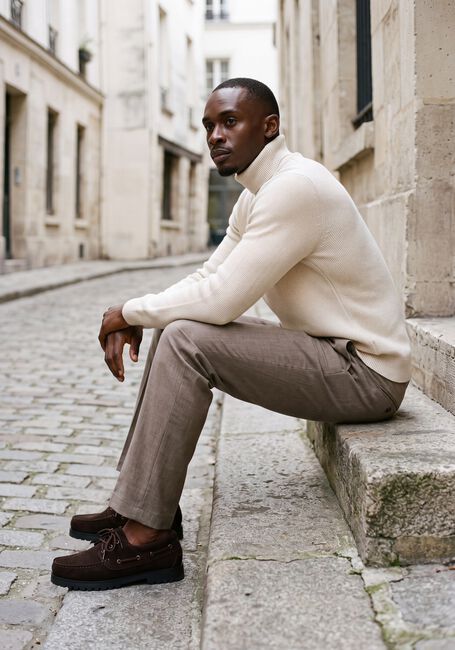 SELECTED MEN Col roul&eacute; SLHDANE LS KNIT STRUCTURE ROLL NECK NOOS en beige - large