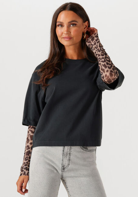 CATWALK JUNKIE T-shirt LOOSE FIT TSHIRT WITH LEOPARD MESH SLEEVES en noir - large