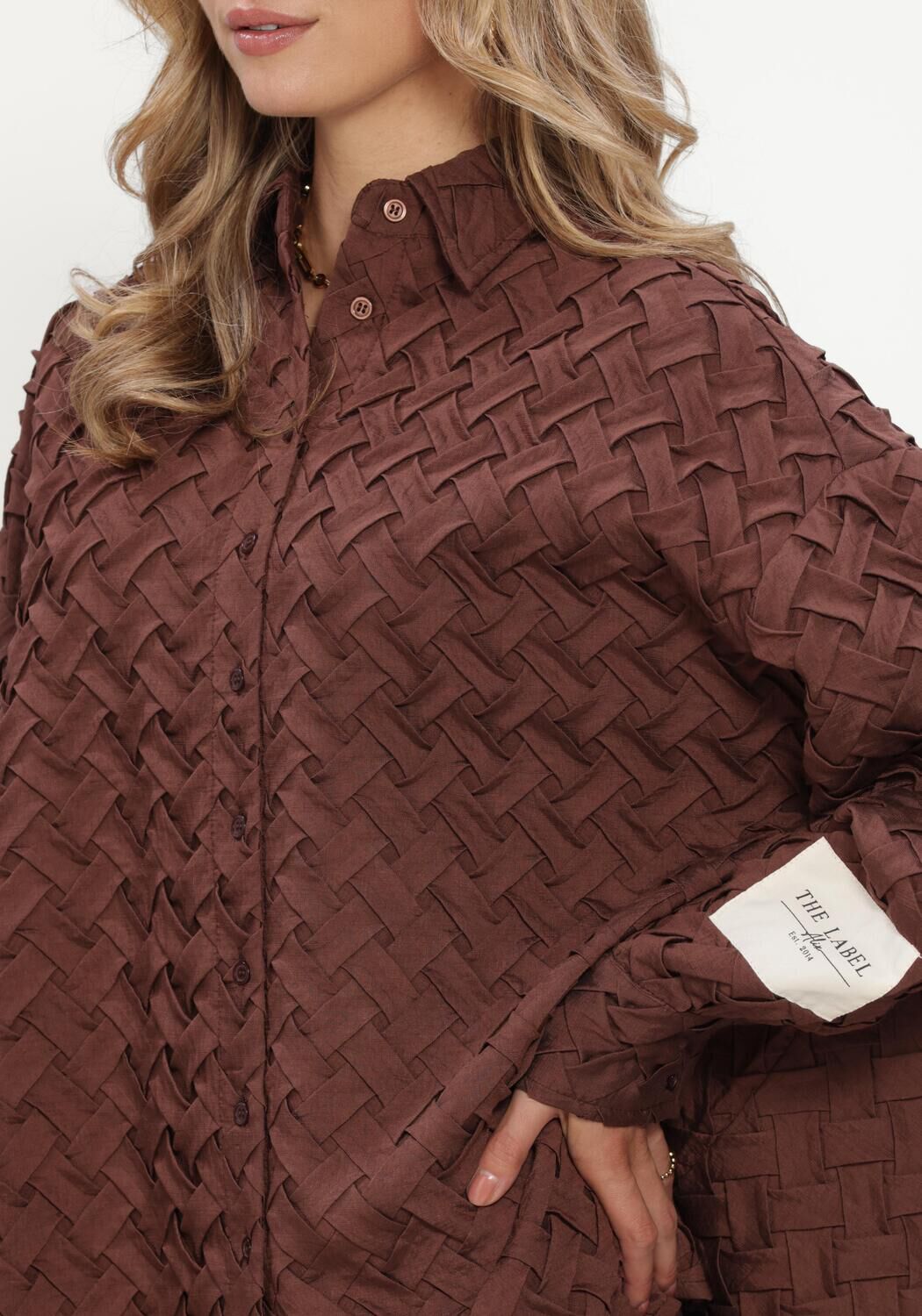 Bruine ALIX THE LABEL  LADIES WOVEN PLEATED BLOUSE - large