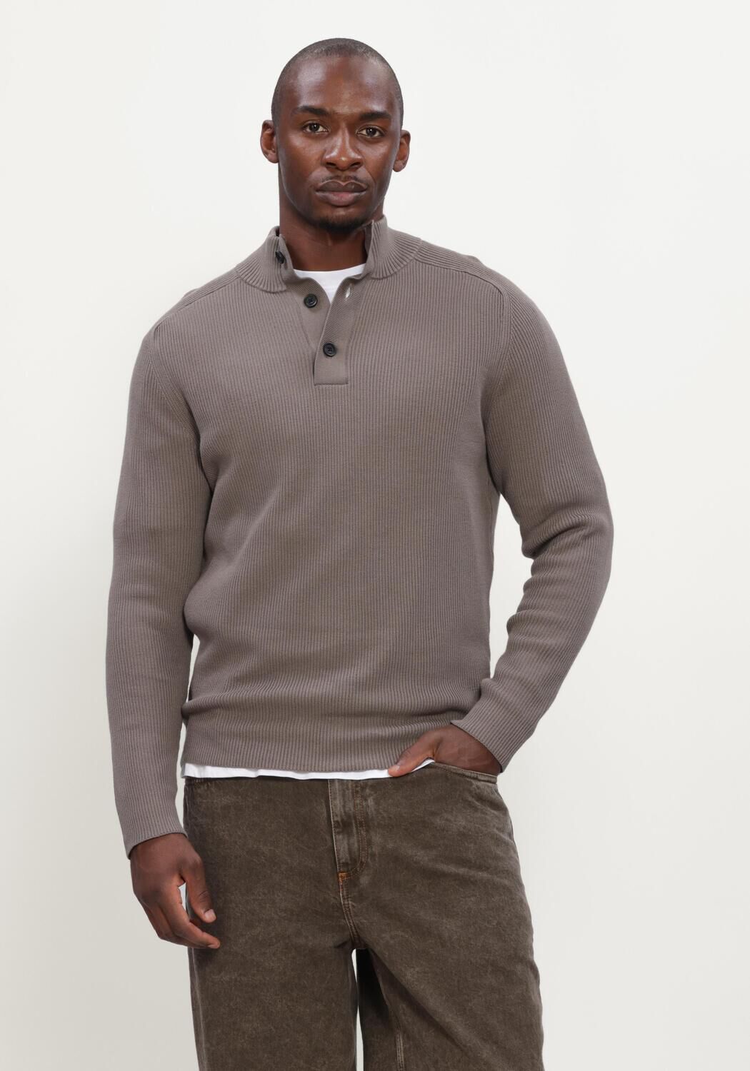 GENTI Pull TURTLE BUTTON LS en taupe - large