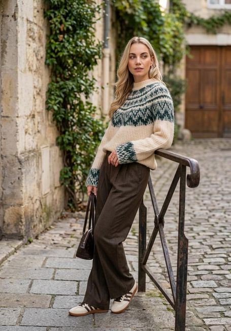 OBJECT Pantalon large OBJKARA HW STRAIGHT PANT 142 en marron - large
