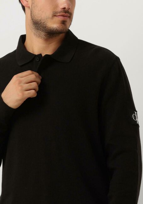 CALVIN KLEIN Pull WAFFLE LS BADGE POLO en noir - large