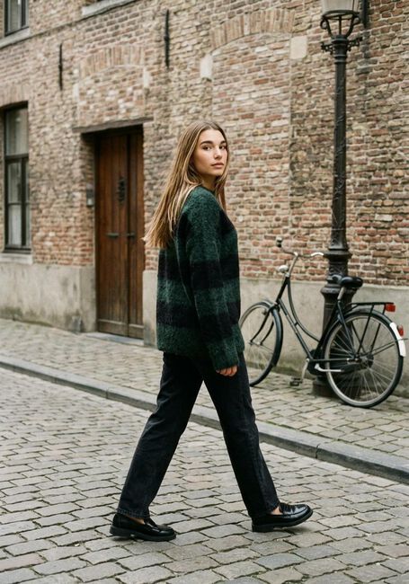 Groene SELECTED WOMEN Trui SLFGABELLA LS KNIT O-NECK CAMP - large
