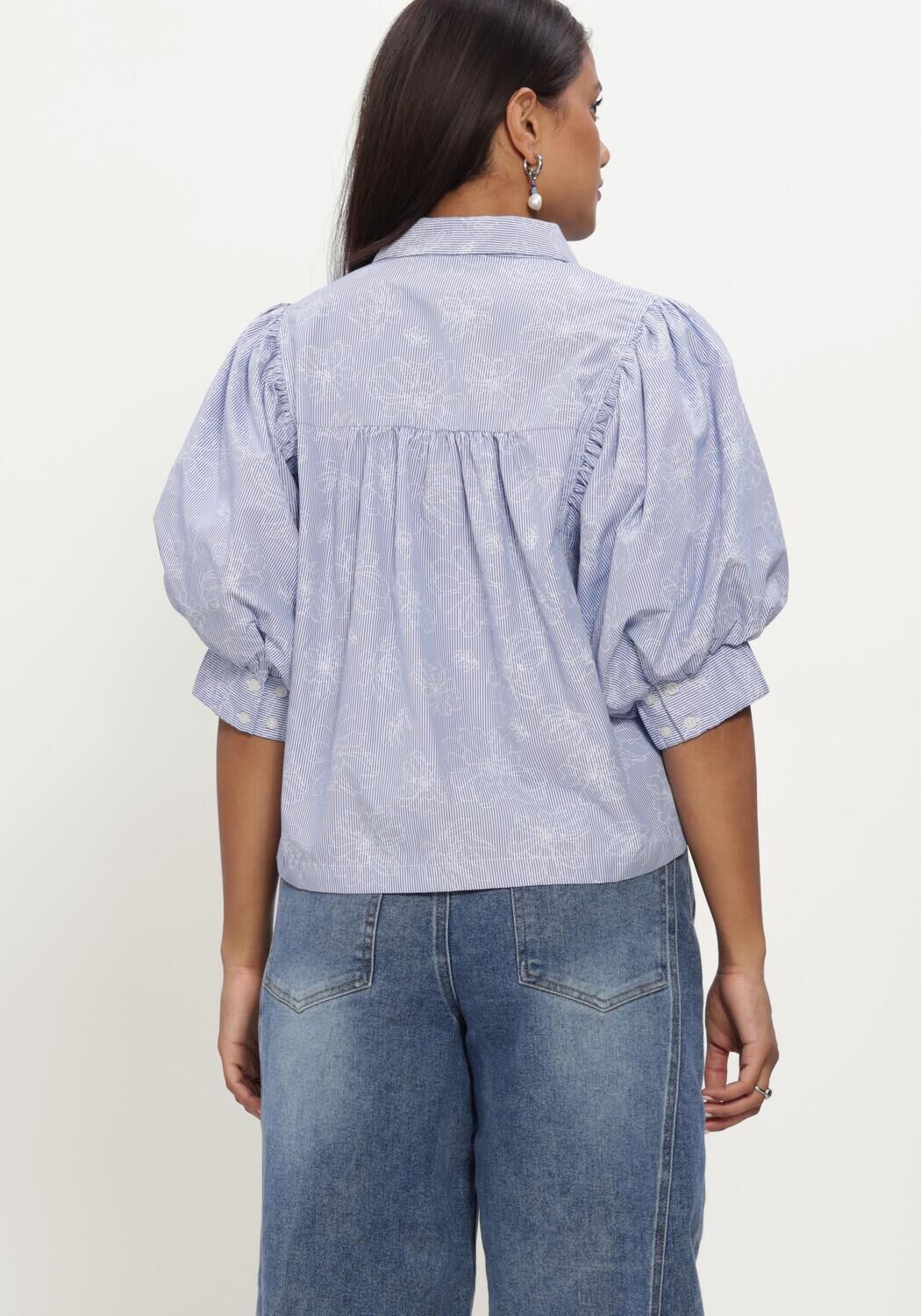 Blauwe NEO NOIR  ETTA FLOWER STRIPE SHIRT - large