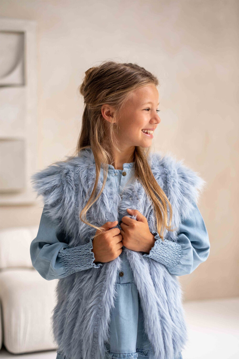 LIKE FLO Gilet DOUTZE FUR BODYWARMER en bleu - large