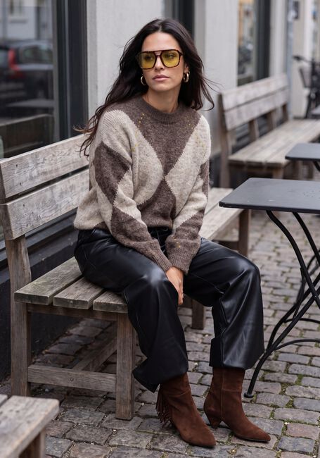 ROUGE EDIT Pull ROUARGYLE L/S O-NECK KNIT en marron - large