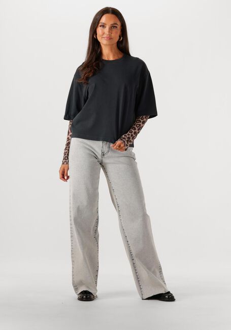 Donkergrijze CATWALK JUNKIE T-shirt LOOSE FIT TSHIRT WITH LEOPARD MESH SLEEVES - large