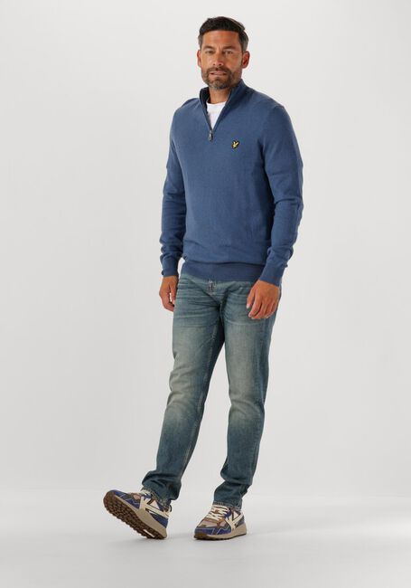 LYLE & SCOTT Pull COTTON MERINO QUARTER ZIP JUMPER en bleu - large