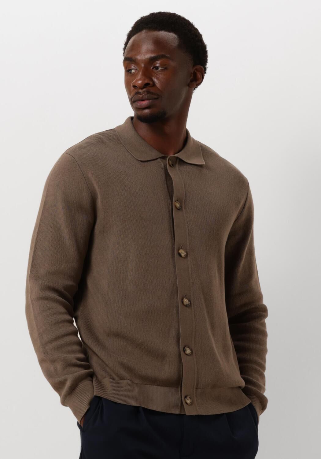 SELECTED HOMME Gilet SLHMATTIS LS KNIT POLO CARDIGAN en marron Omoda