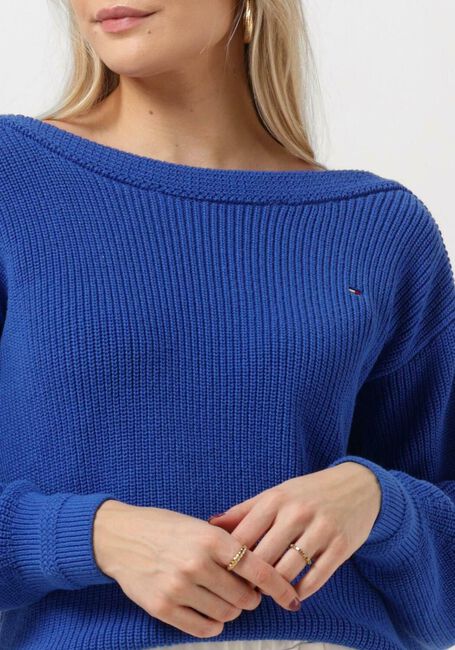 TOMMY HILFIGER Pull BOAT NK SWEATER COTTON RIB KNIT en bleu - large