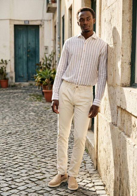 Witte PROFUOMO Klassiek overhemd SHIRT X-CUTAWAY LINEN - large