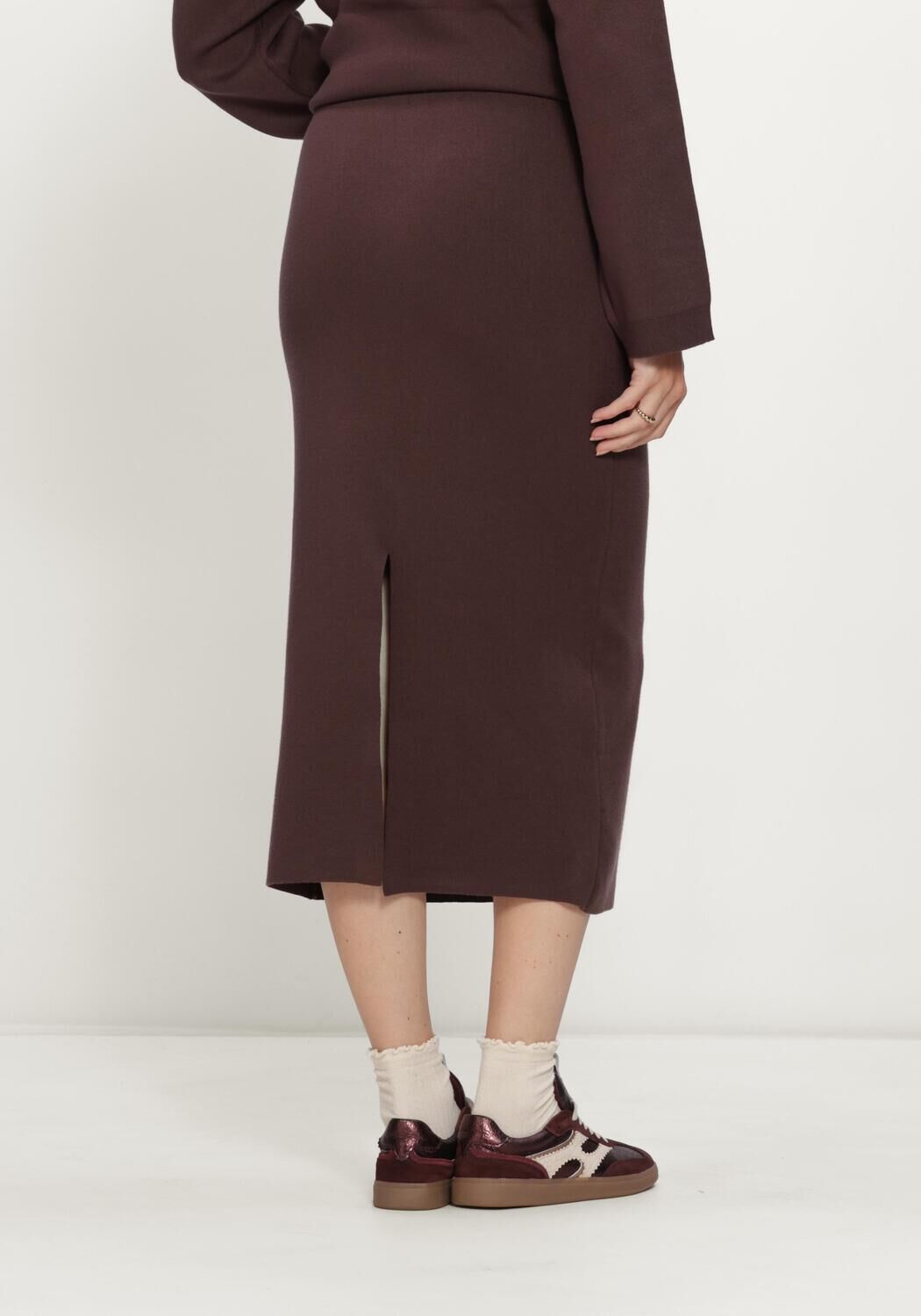 OBJECT Jupe midi OBJREYNARD HW KNIT SKIRT en marron - large