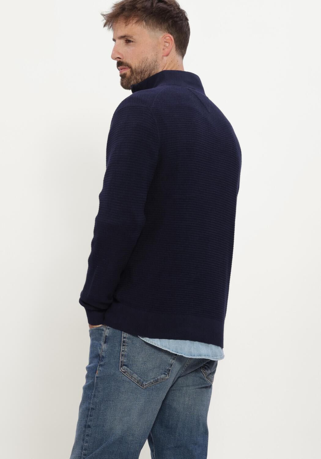 Donkerblauwe TOMMY HILFIGER Trui PIMA CTN CASH STRUCTURE ZIP MOCK - large