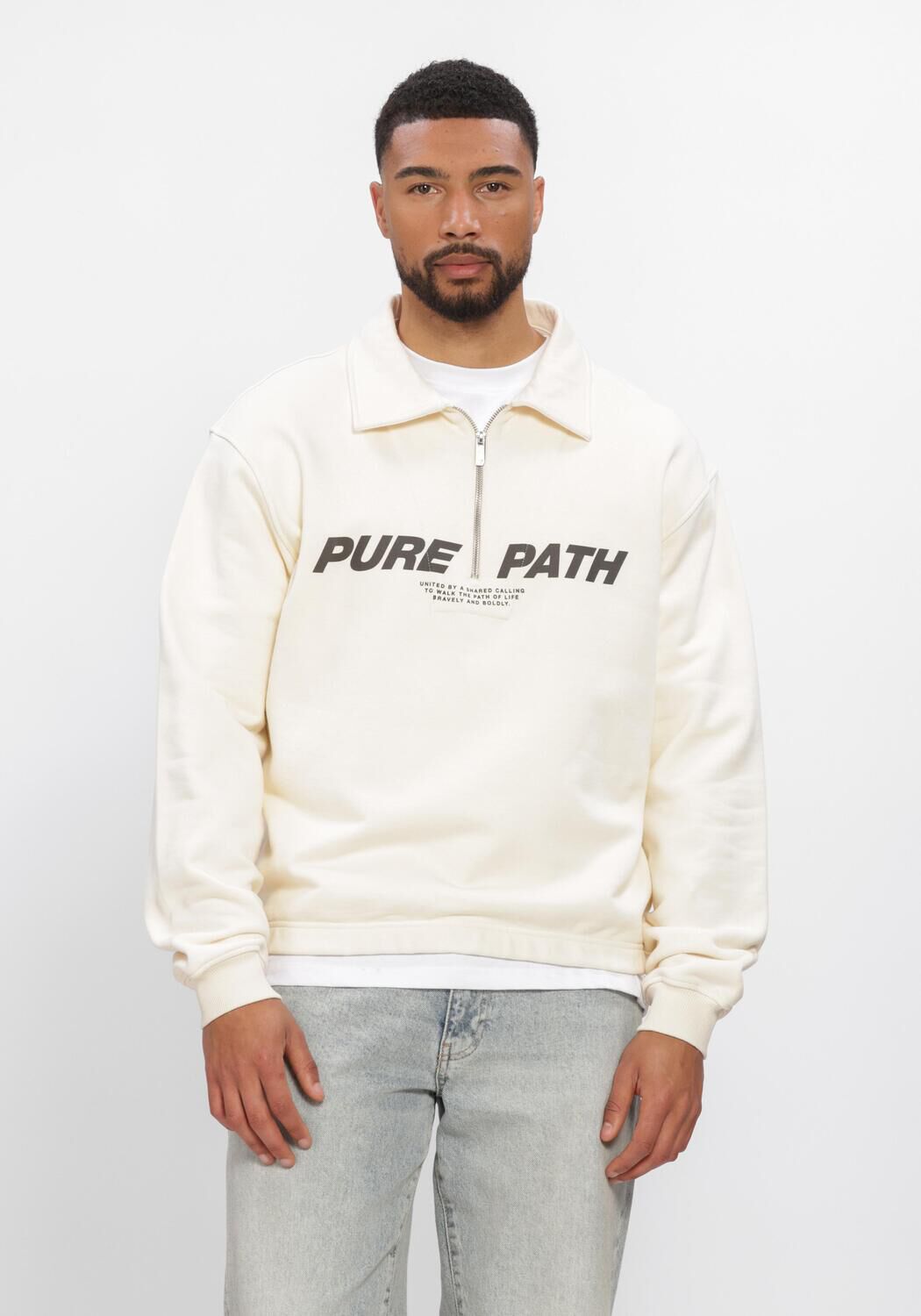 PURE PATH Polo POLO HALF ZIP Cr&egrave;me - large