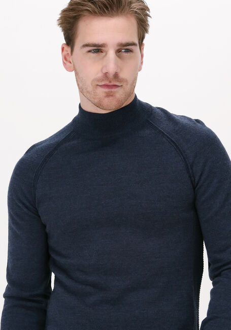 CAST IRON Pull MOCK NECK TECH MERINO Bleu foncé - large