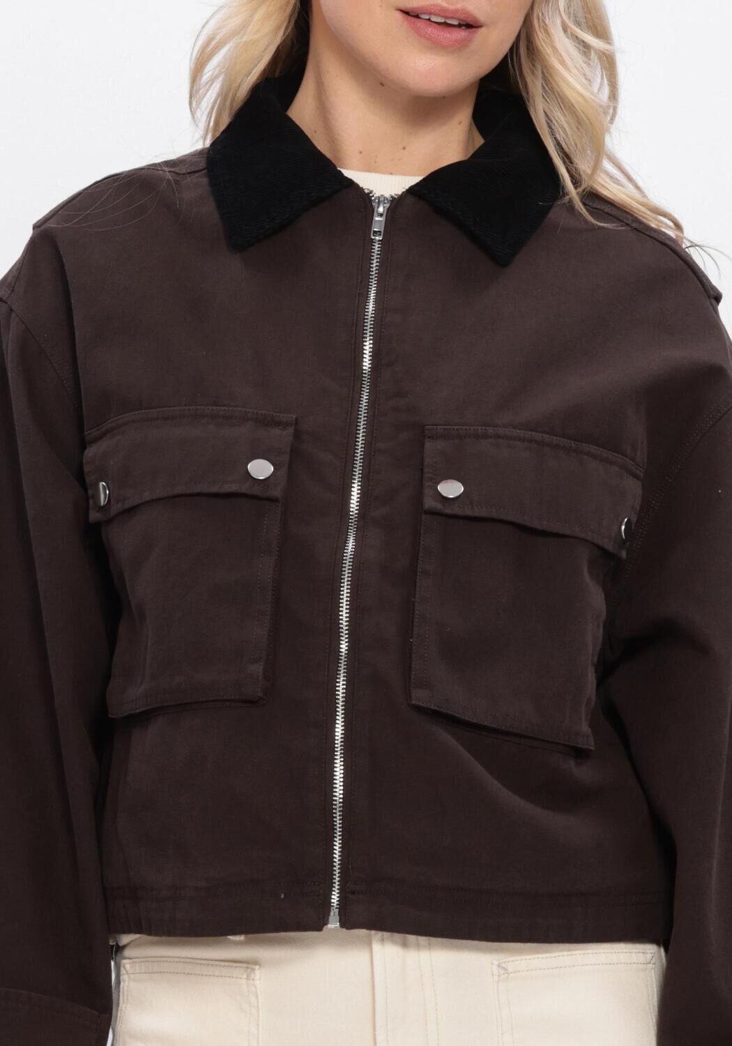 Bruine NEO NOIR Leren jas RIVERA CANVAS BOXY JACKET - large