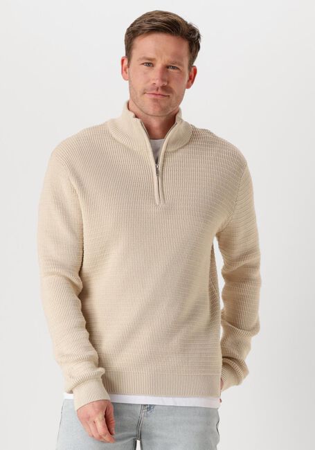 SELECTED HOMME Pull SLHTHEO LS KNIT STRUCTURE HALF ZIP en beige - large