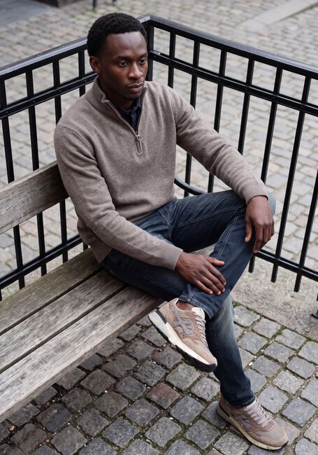 BARBOUR Pull HOLDEN HALF ZIP KNITTED JUMPER KNITWEAR en taupe - large