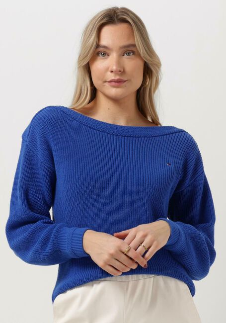 TOMMY HILFIGER Pull BOAT NK SWEATER COTTON RIB KNIT en bleu - large