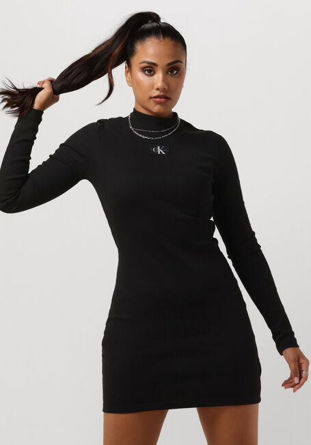 CALVIN KLEIN Mini robe WOVEN LABEL RIB LS DRESS en noir - large