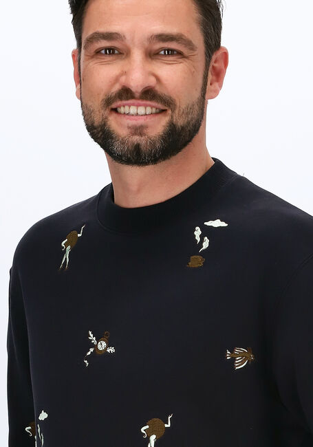 Donkerblauwe SCOTCH & SODA Sweater ALL-OVER EMBROIDERED FELPA CRE - large