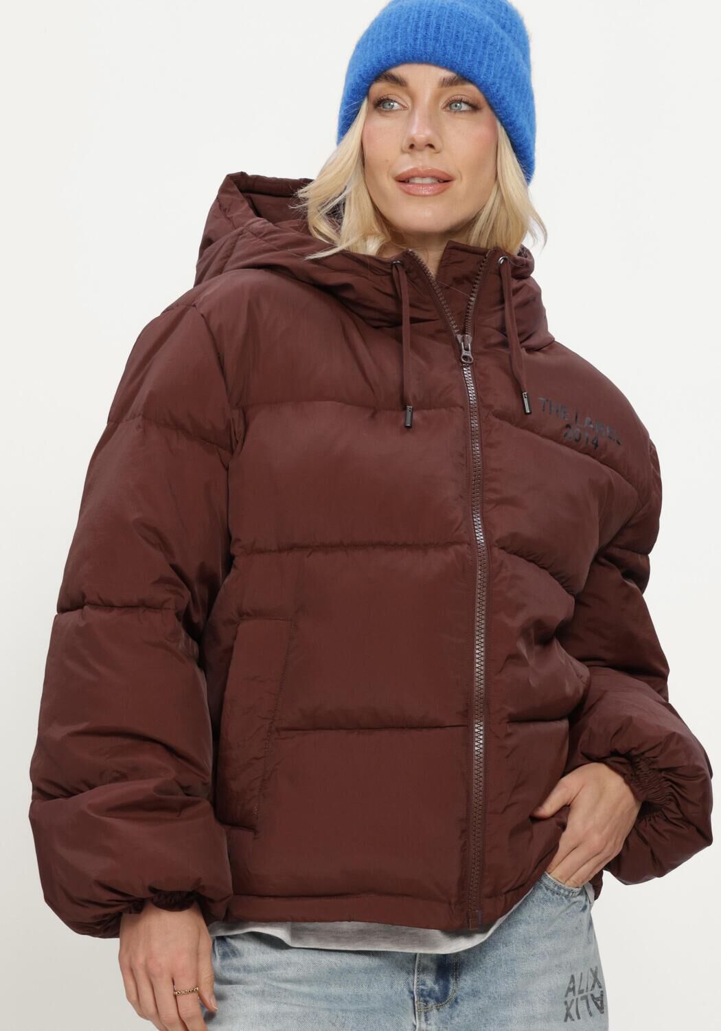 ALIX THE LABEL Veste matelass&eacute; LADIES WOVEN PUFFER COAT en marron - large