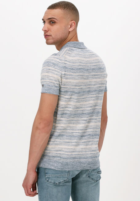 CAST IRON Polo SHORT SLEEVE POLO COTTON SLUB STRIPE KNITTED Bleu clair - large