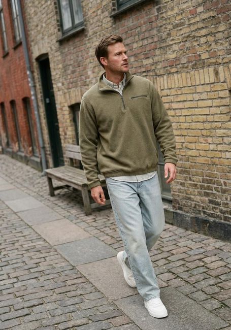 Olijf FOR&Eacute;T Trui ELM HALF ZIP SWEATSHIRT - large