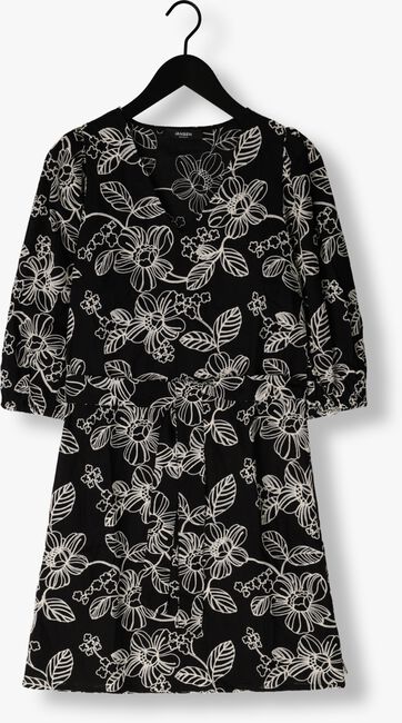 Zwarte JANSEN AMSTERDAM Midi jurk WGE517 EMBROIDERED DRESS 3/4 SLEEVE V-NECK - large