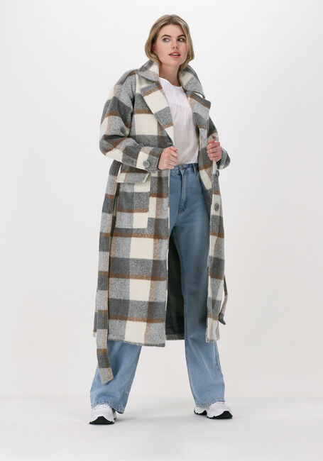 Beige NA-KD Mantel CHECKED OVERSIZED BELTED COAT - large
