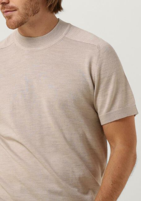 SELECTED HOMME T-shirt SLHTOWN SS KNIT MOCK NECK B en beige - large