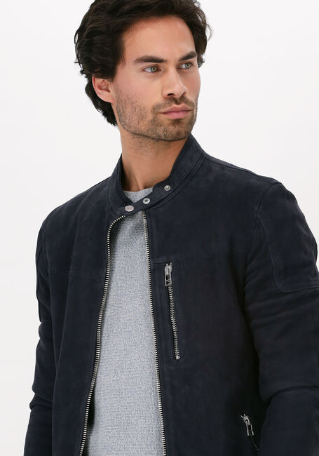 GOOSECRAFT Veste en cuir GALLION BIKER Bleu foncé - large