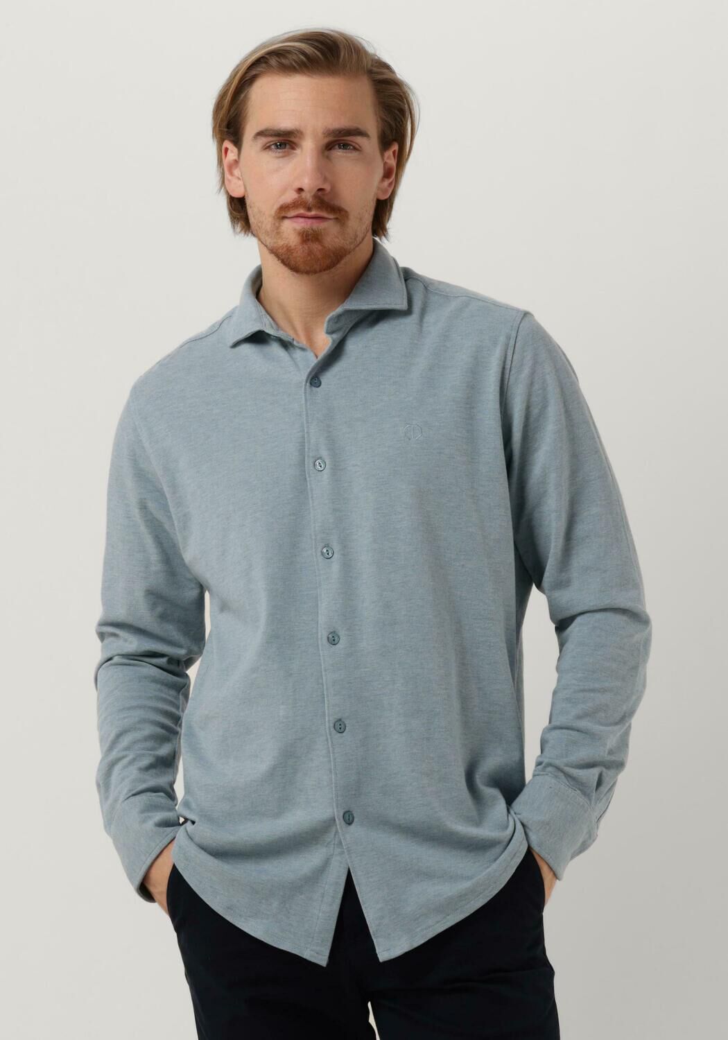 blauwe dstrezzed casual overhemd shirt melange pique