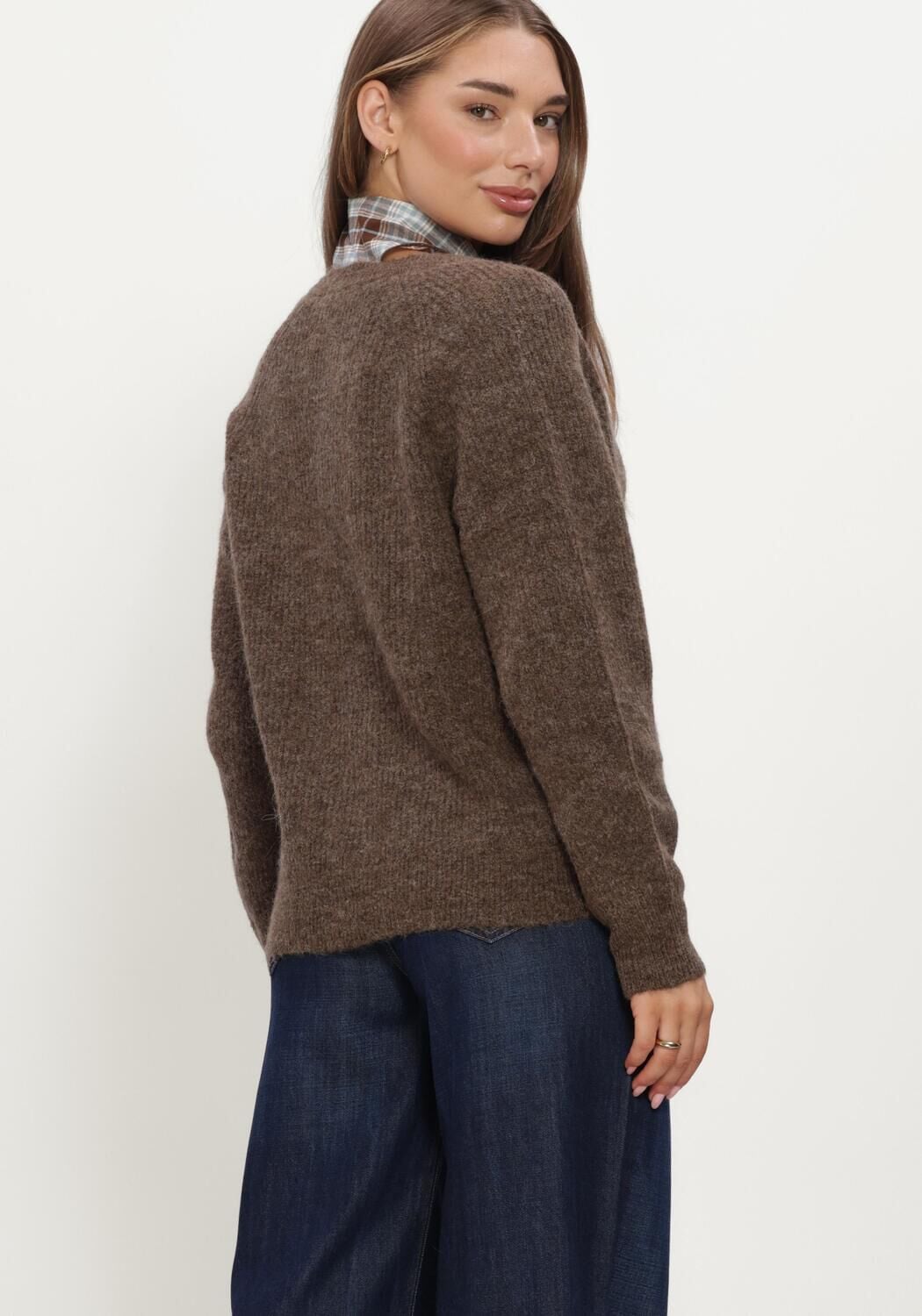Bruine SELECTED WOMEN Trui SLFLULU LS KNIT SHORT CARDIGAN - large