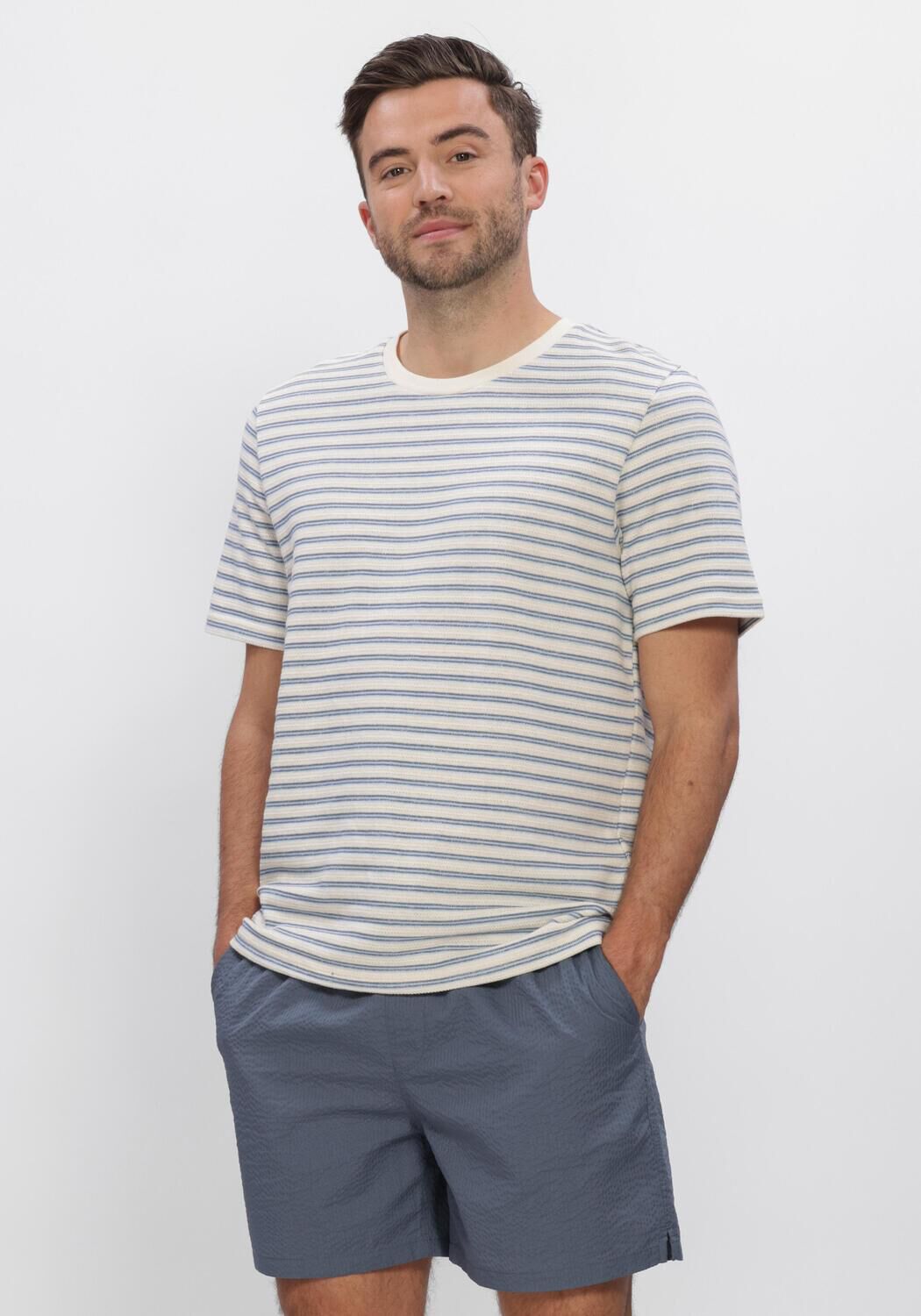 SELECTED MEN SLHKEVIN STRIPE SS O-NECK TEE Polos & T-Shirts en bleu - large