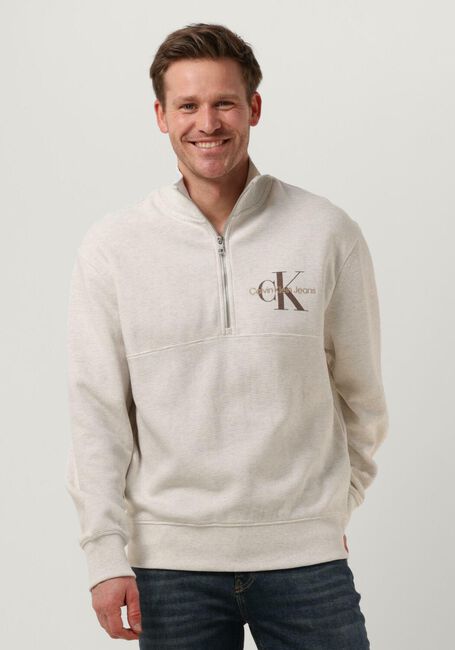 CALVIN KLEIN Pull MONOLOGO WAFFLE HALF ZIP HWK Gris clair - large
