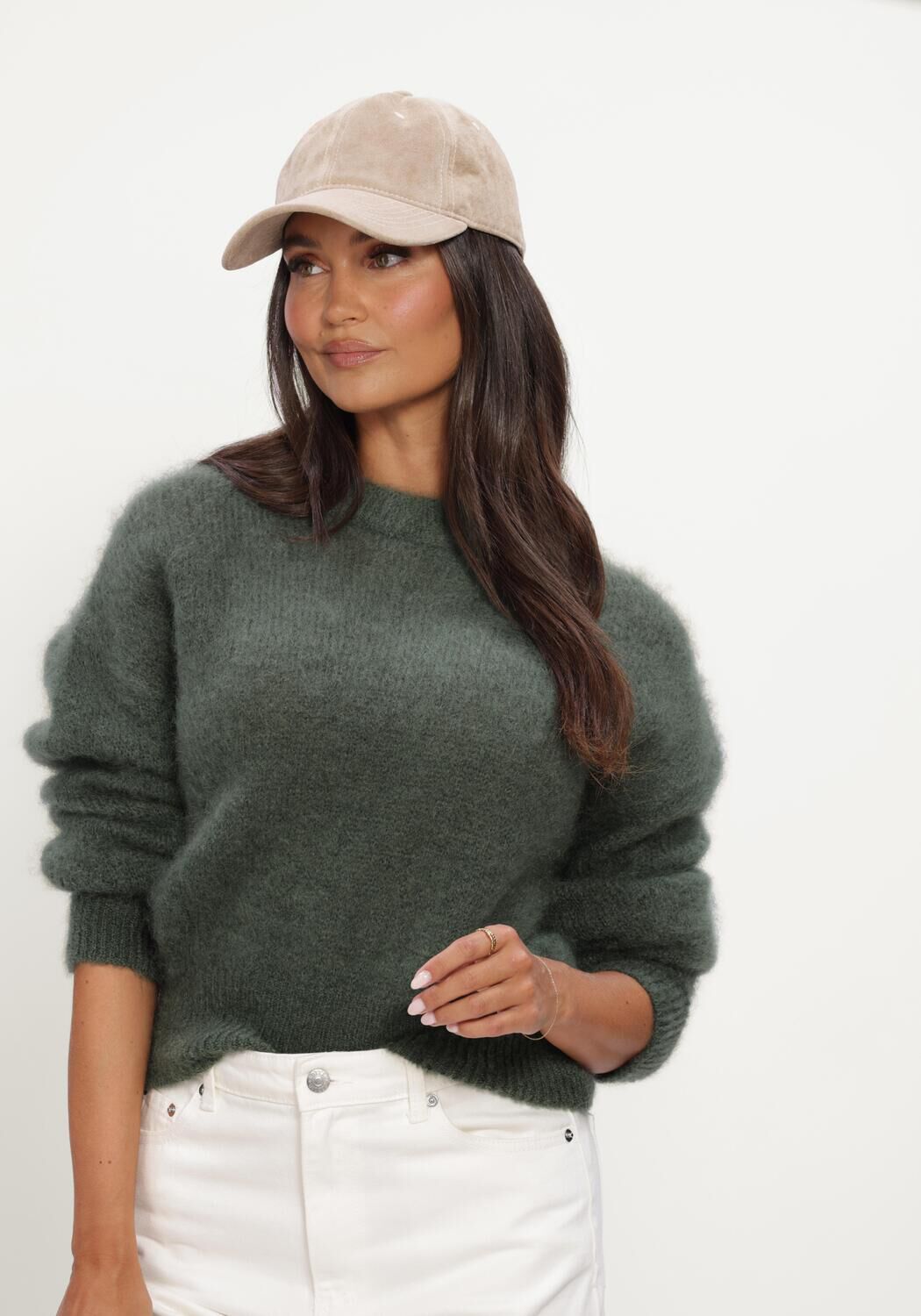 Donkergroene TWNS Trui SOLID LONG-SLEEVE ROUND NECK SWEATER - large