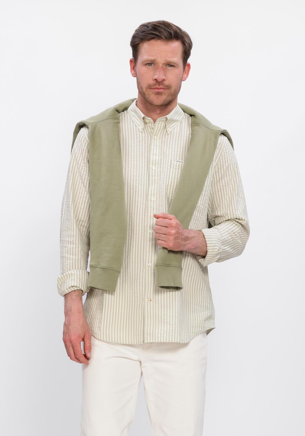 Groene BARBOUR Casual overhemd CRESSWELL SEERSUCKER - large