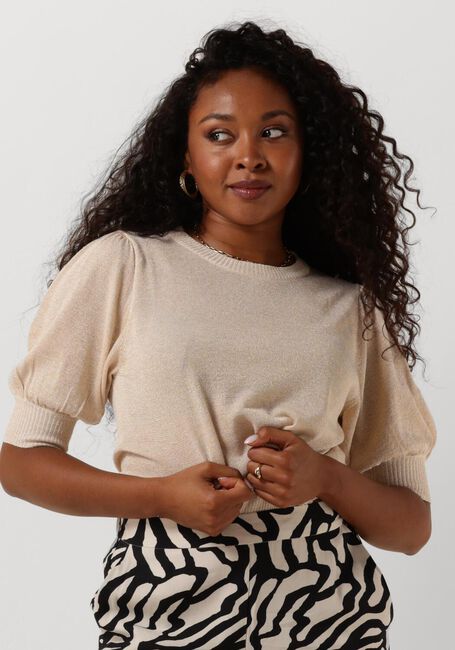 Gouden MINUS T-shirt LIVA PUFF SLEEVE METALLIC KNIT PULLOVER - large