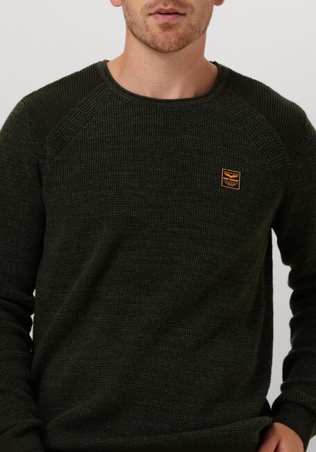 PME LEGEND Pull R-NECK COTTON RIB MELEE KNIT en vert - large