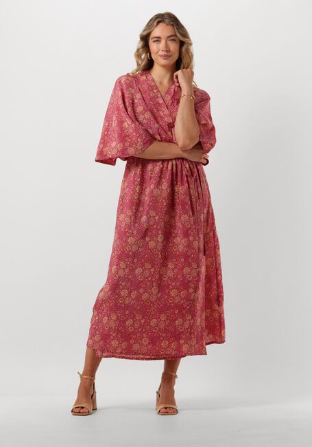 SISSEL EDELBO Robe midi BRENDA SILK WRAP DRESS en rose - large
