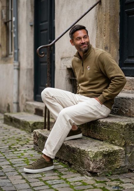 Khaki LES DEUX Trui FELIPE PATCH HALF ZIP - large