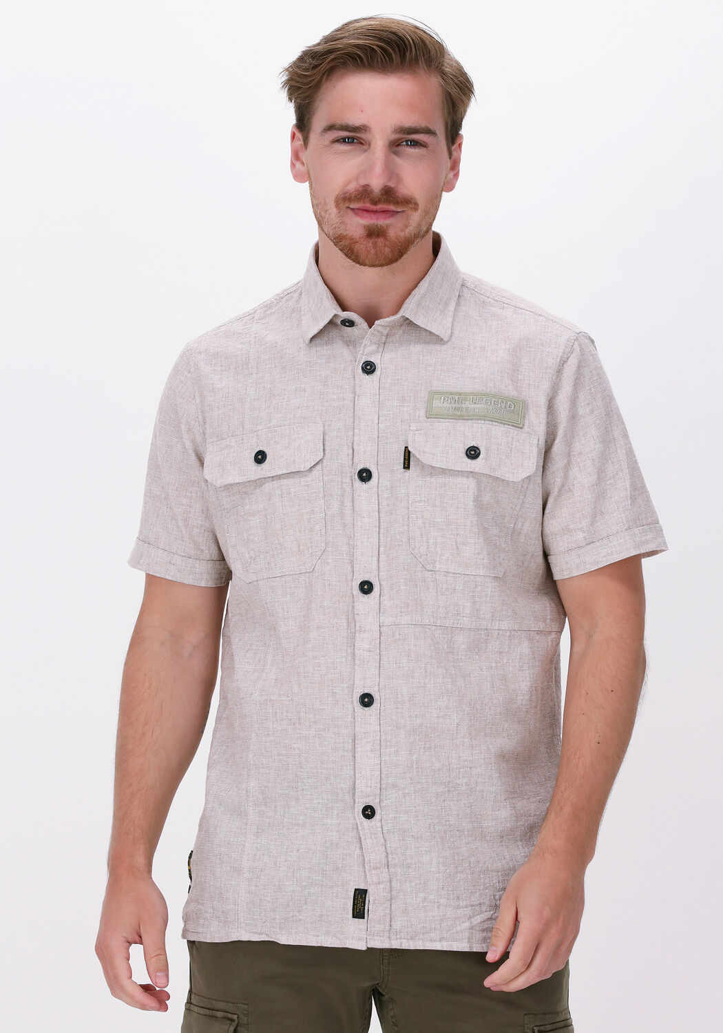 Beige PME LEGEND Casual overhemd SHORT SLEEVE SHIRT CTN LINEN FIL A FIL Omoda