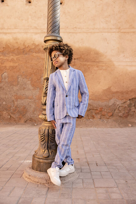 SCOTCH & SODA Veston STRIPED COTTON LINEN DRESSED BLAZER en bleu - large