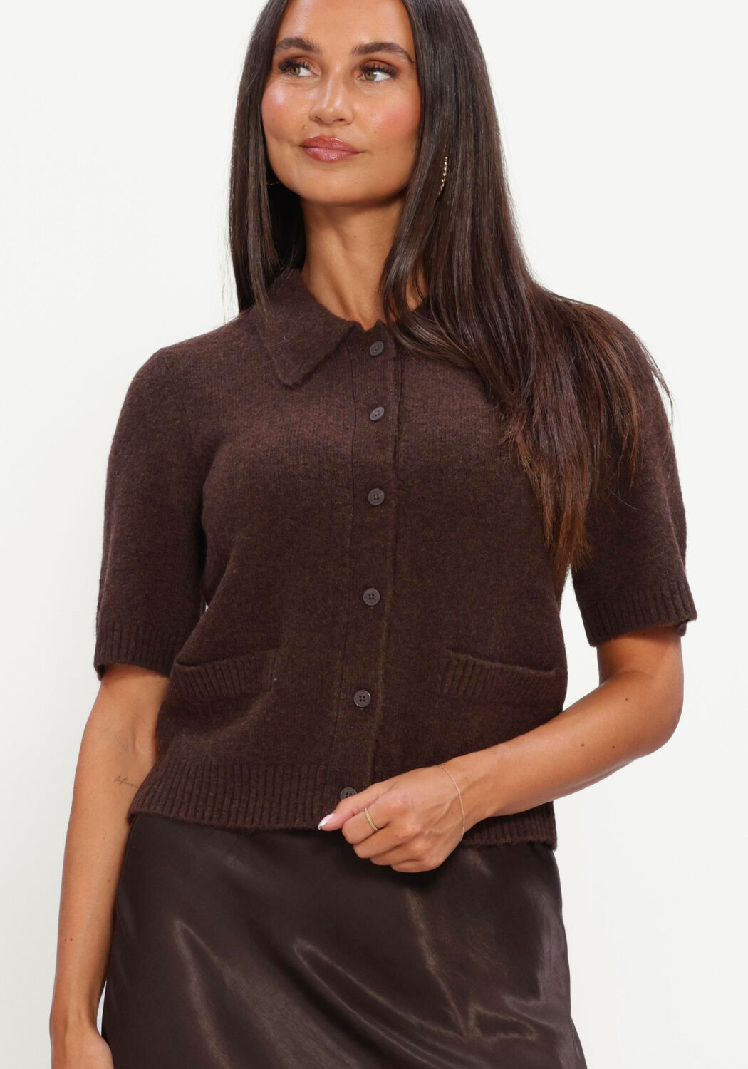 Bruine Y.A.S. Trui YASFRILO SS KNIT CARDIGAN - large