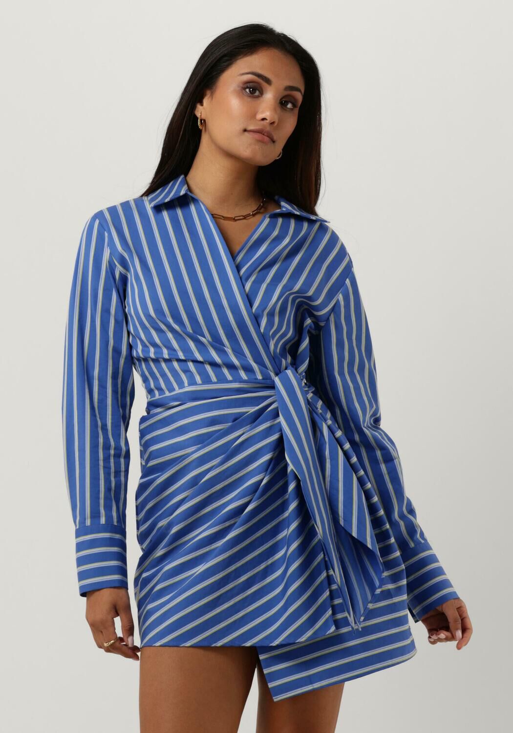 blauwe tommy hilfiger mini jurk co stripe short wrap shirt dress