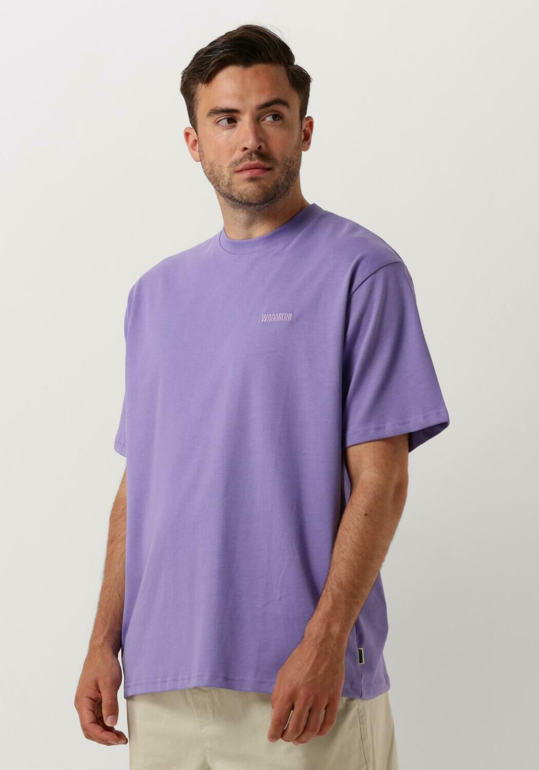 Paarse WOODBIRD T shirt WBBAINE BASE TEE Omoda